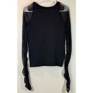 Intimately Free People Sheer Mesh Ruched Long Sleeve Black Top Women’s M/L